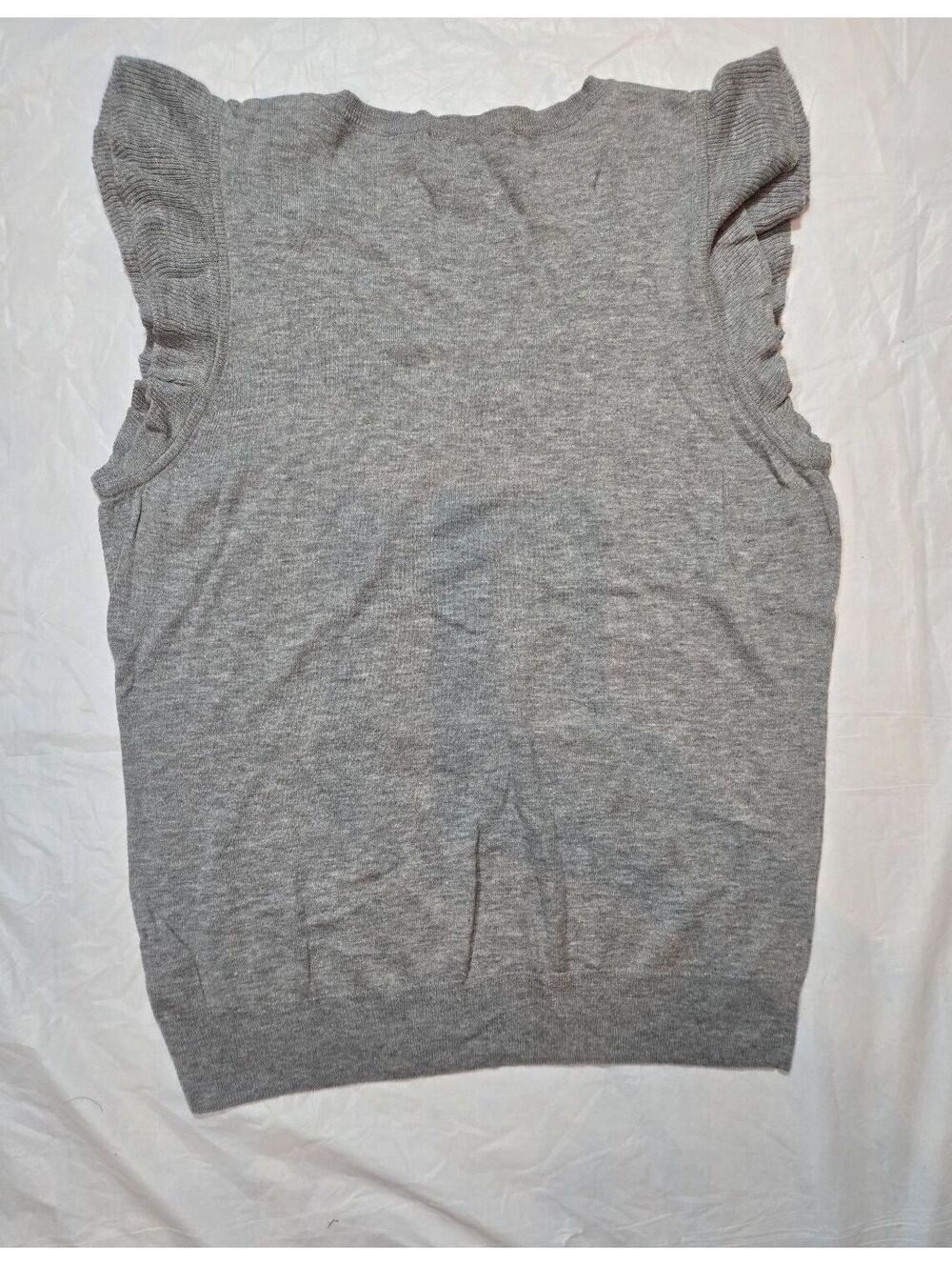 Talbots Women's L Gray Wool Blend Sleeveless Ruffle Shoulder Sweater Top - Picture 4 of 5